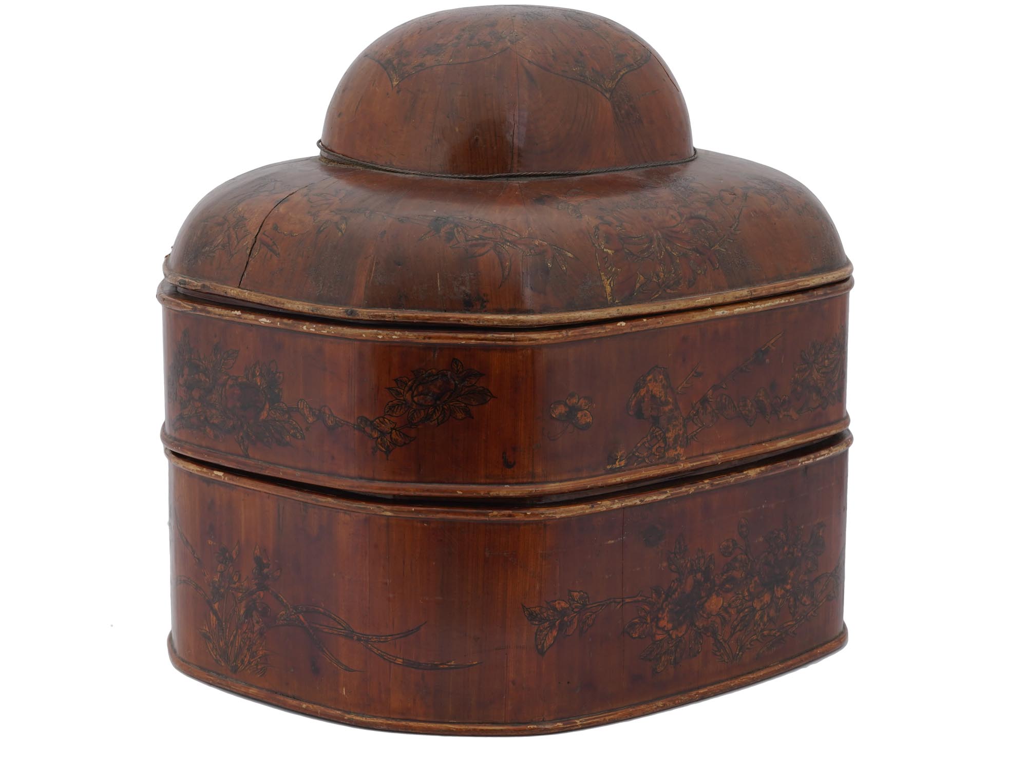 ANTIQUE CHINESE STACKABLE WOODEN HAT TRAVEL CASE PIC-2